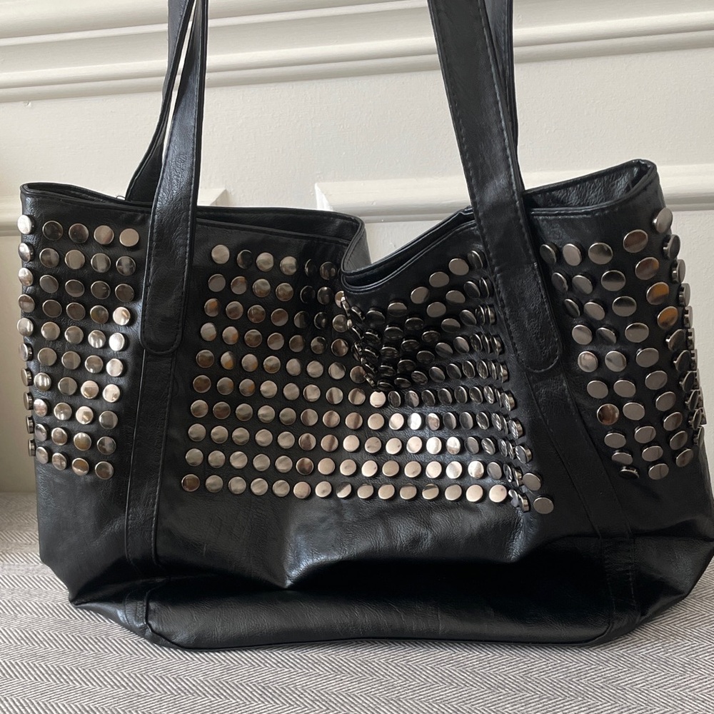 Elegant Black Tote with Silver Accents